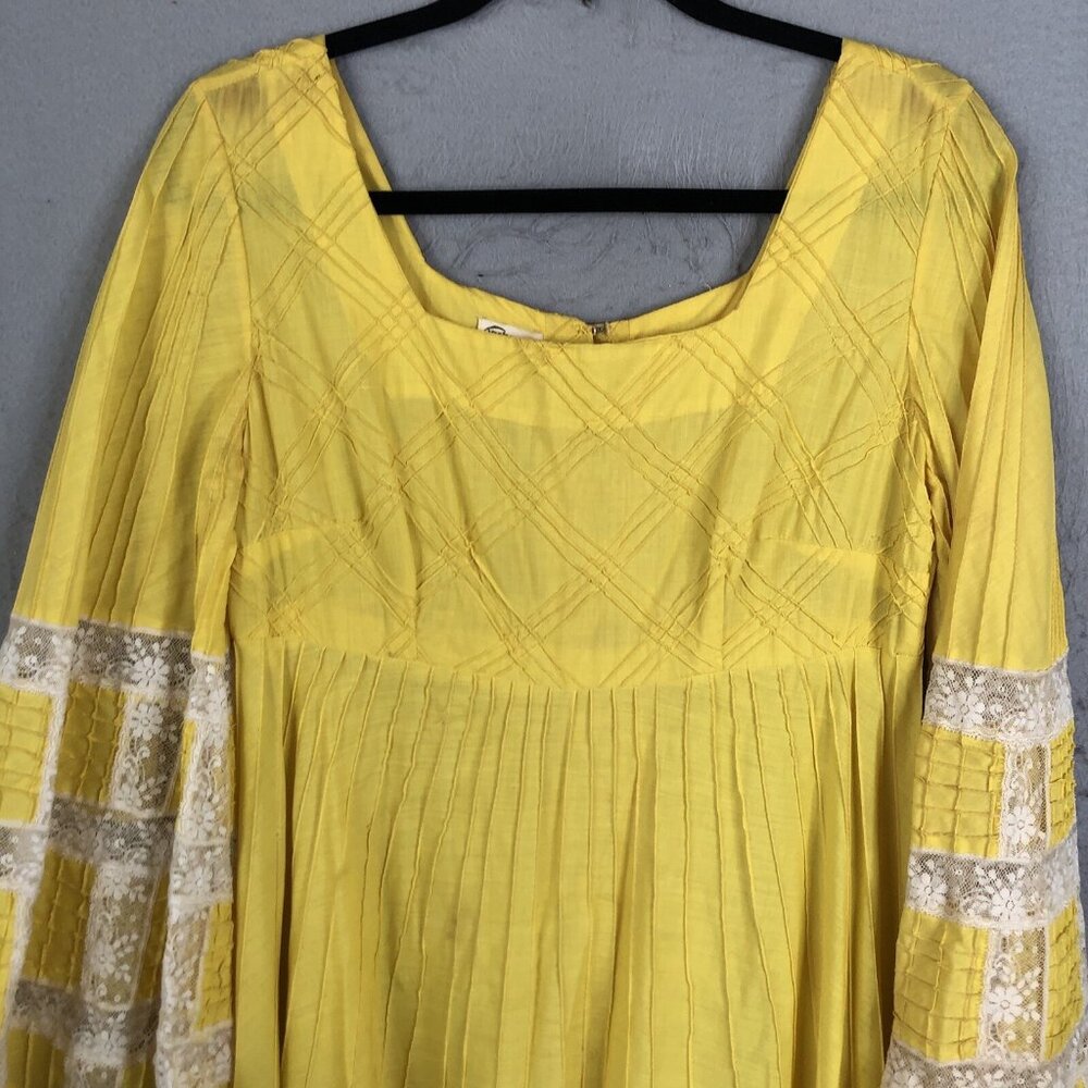 Vintage 1970s Boho Hippy Mexican Wedding Dress Tachi Castillo 14 Yellow Maxi - Picture 2 of 16